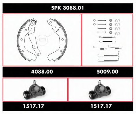 Комплект тормозов, барабанный тормозной механизм SPK 3088.01