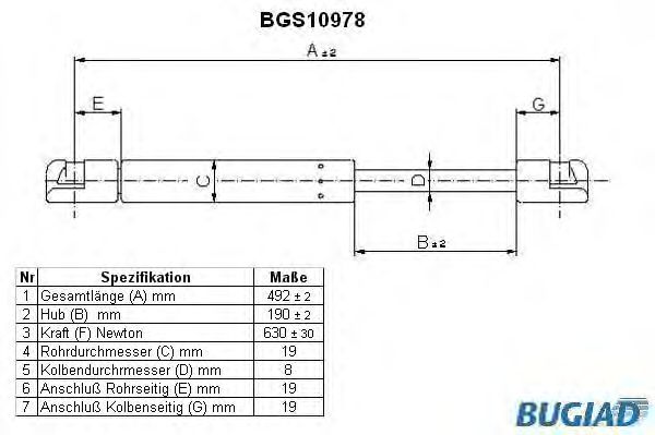 Muelle neumático, maletero/compartimento de carga BGS10978