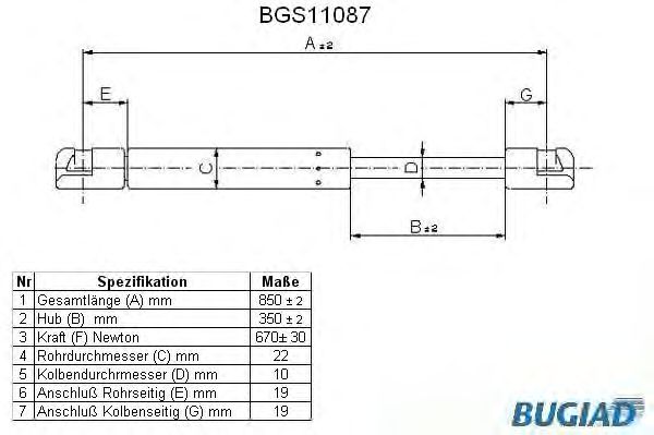 Упругий элемент, крышка багажника / помещения для груза BGS11087