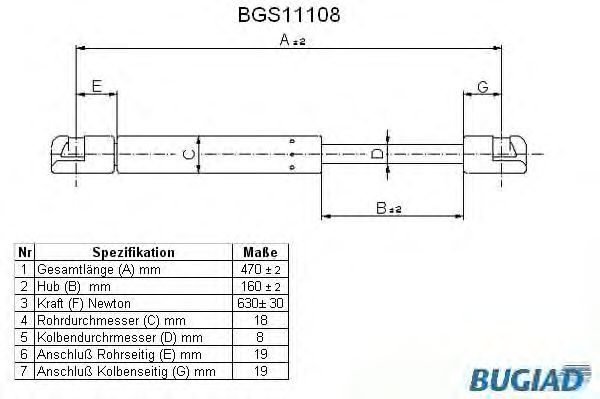 Упругий элемент, крышка багажника / помещения для груза BGS11108