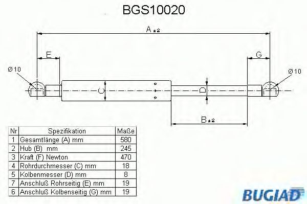 Упругий элемент, крышка багажника / помещения для груза BGS10020