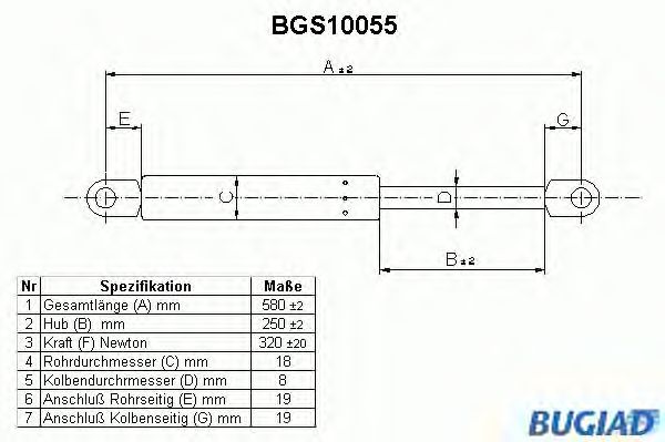 Mola pneumática, mala/compartimento de carga BGS10055