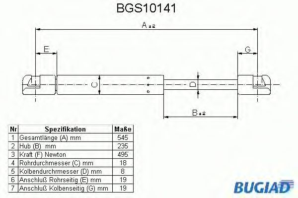 Ammortizatore pneumatico, Cofano bagagli /vano carico BGS10141