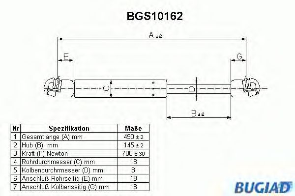 Mola pneumática, mala/compartimento de carga BGS10162