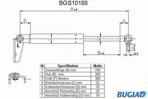 Mola pneumática, mala/compartimento de carga BGS10189