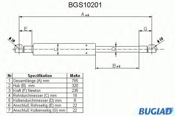 Ammortizatore pneumatico, Cofano bagagli /vano carico BGS10201