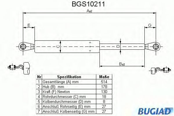 Pneumatisk fjær, koffer- / lasterom BGS10211