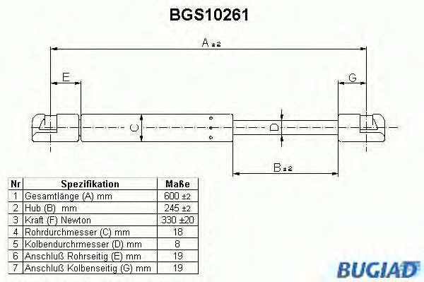 Ammortizatore pneumatico, Cofano bagagli /vano carico BGS10261