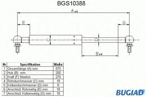 Ammortizatore pneumatico, Cofano bagagli /vano carico BGS10388