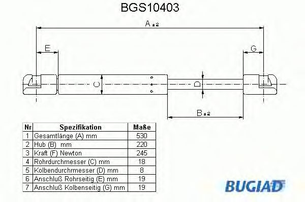Pneumatisk fjær, koffer- / lasterom BGS10403