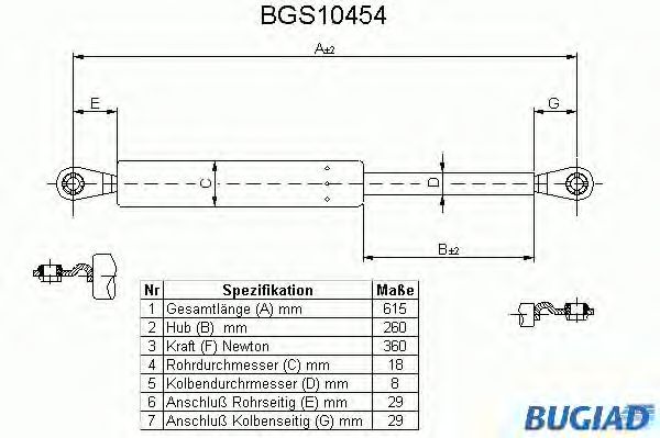 Muelle neumático, maletero/compartimento de carga BGS10454