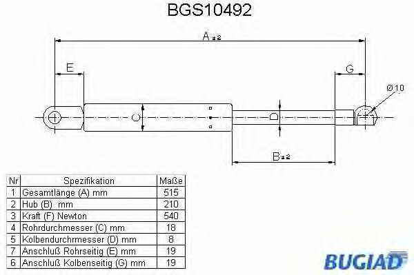 Ammortizatore pneumatico, Cofano bagagli /vano carico BGS10492