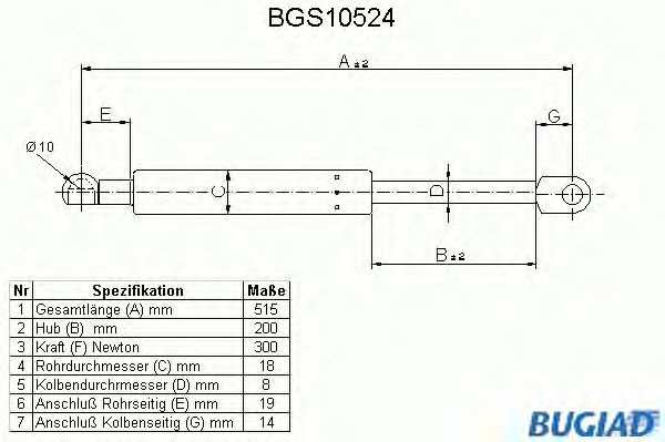 Ammortizatore pneumatico, Cofano bagagli /vano carico BGS10524