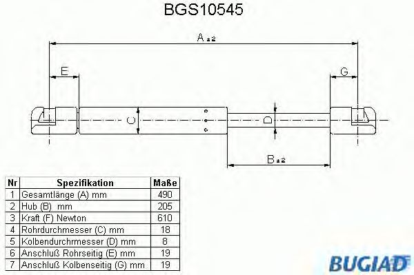 Упругий элемент, крышка багажника / помещения для груза BGS10545