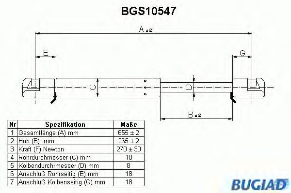 Ammortizatore pneumatico, Cofano bagagli /vano carico BGS10547