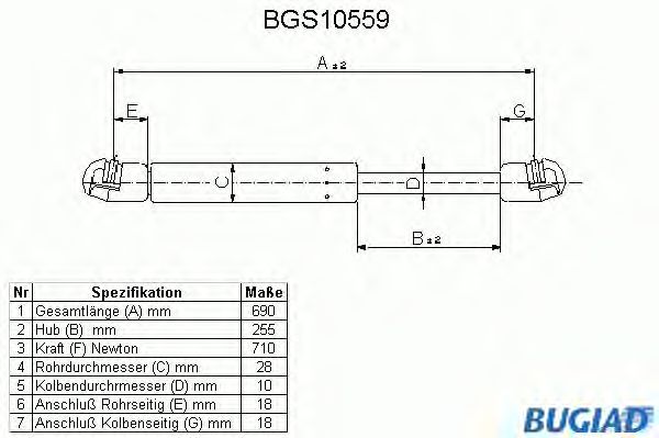 Mola pneumática, mala/compartimento de carga BGS10559