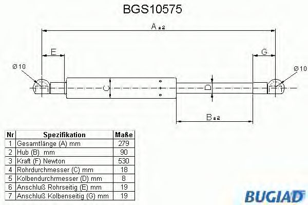 Ammortizatore pneumatico, Cofano bagagli /vano carico BGS10575