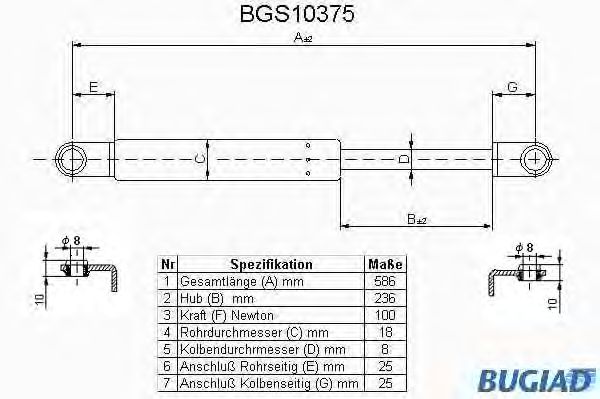 Ammortizatore pneumatico, Cofano bagagli /vano carico BGS10375