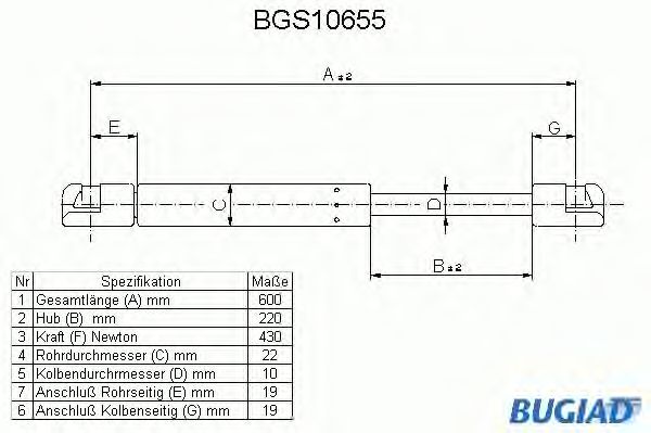 Ammortizatore pneumatico, Cofano bagagli /vano carico BGS10655