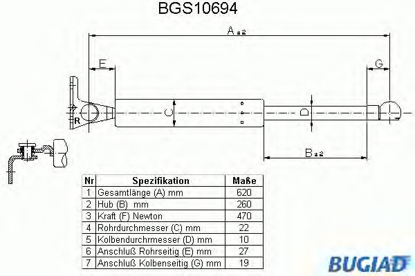 Mola pneumática, mala/compartimento de carga BGS10694
