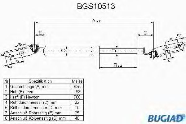 Ammortizatore pneumatico, Cofano bagagli /vano carico BGS10513