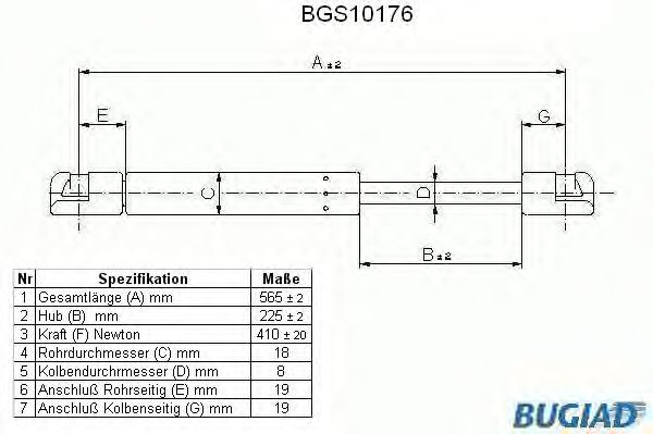 Ammortizatore pneumatico, Cofano bagagli /vano carico BGS10176