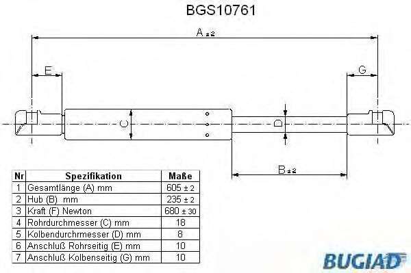 Ammortizatore pneumatico, Cofano bagagli /vano carico BGS10761