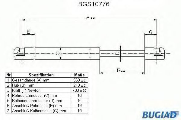 Ammortizatore pneumatico, Cofano bagagli /vano carico BGS10776