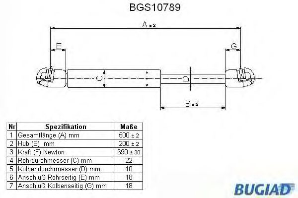 Mola pneumática, mala/compartimento de carga BGS10789