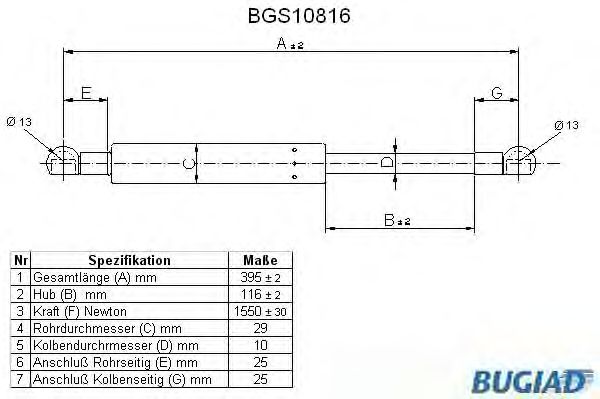 Ammortizatore pneumatico, Cofano bagagli /vano carico BGS10816