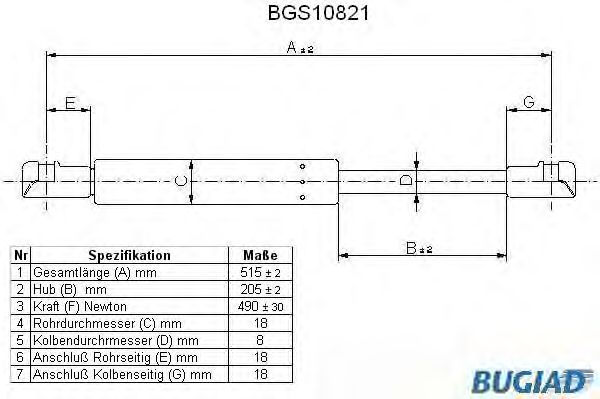 Упругий элемент, крышка багажника / помещения для груза BGS10821