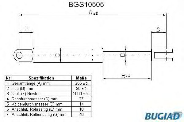Ammortizatore pneumatico, Cofano bagagli /vano carico BGS10505