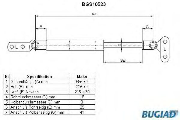 Muelle neumático, maletero/compartimento de carga BGS10523