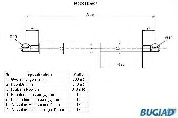 Muelle neumático, maletero/compartimento de carga BGS10567