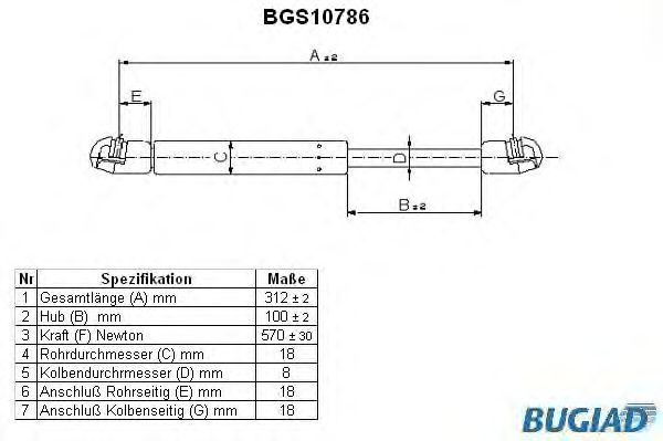 Muelle neumático, maletero/compartimento de carga BGS10786