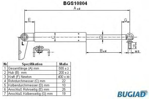 Mola pneumática, mala/compartimento de carga BGS10804