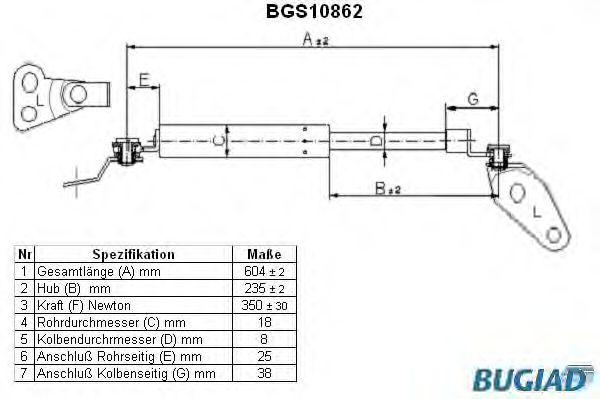 Mola pneumática, mala/compartimento de carga BGS10861