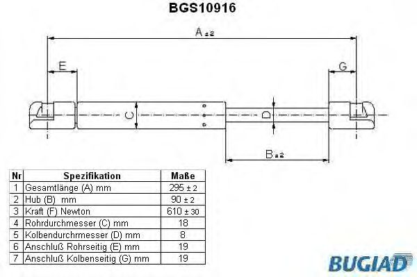 Ammortizatore pneumatico, Cofano bagagli /vano carico BGS10916