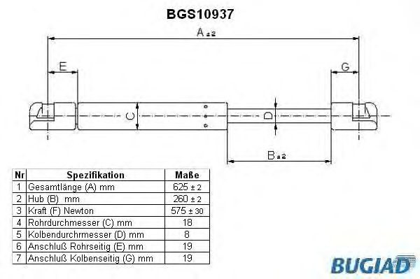 Mola pneumática, mala/compartimento de carga BGS10937