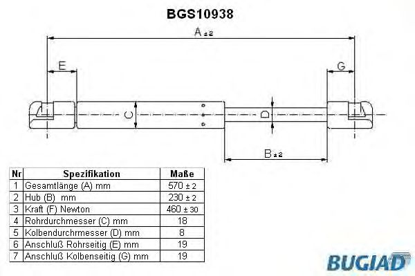 Ammortizatore pneumatico, Cofano bagagli /vano carico BGS10938