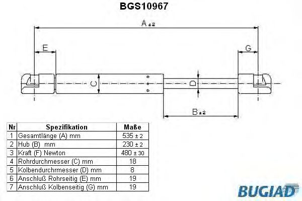 Mola pneumática, mala/compartimento de carga BGS10967