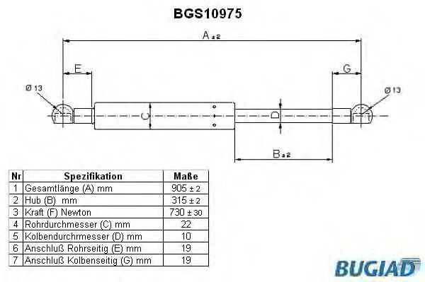 Упругий элемент, крышка багажника / помещения для груза BGS10975