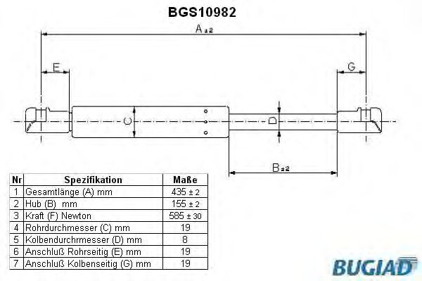 Ammortizatore pneumatico, Cofano bagagli /vano carico BGS10982