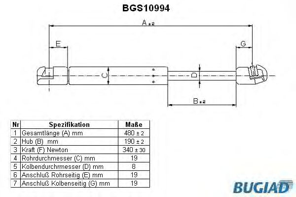 Mola pneumática, mala/compartimento de carga BGS10994