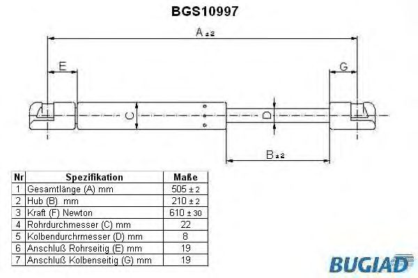Ammortizatore pneumatico, Cofano bagagli /vano carico BGS10997