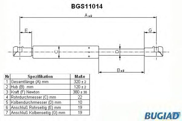 Ammortizatore pneumatico, Cofano bagagli /vano carico BGS11014