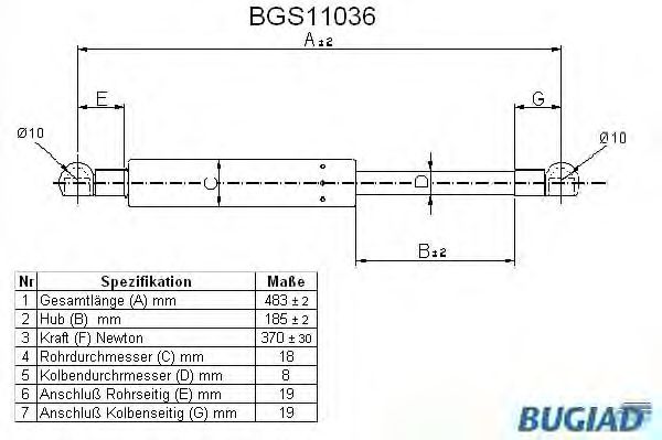 Muelle neumático, maletero/compartimento de carga BGS11036