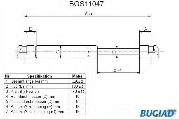 Muelle neumático, maletero/compartimento de carga BGS11047
