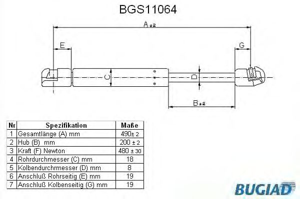 Mola pneumática, mala/compartimento de carga BGS11064