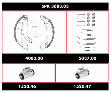 Комплект тормозов, барабанный тормозной механизм SPK 3083.03